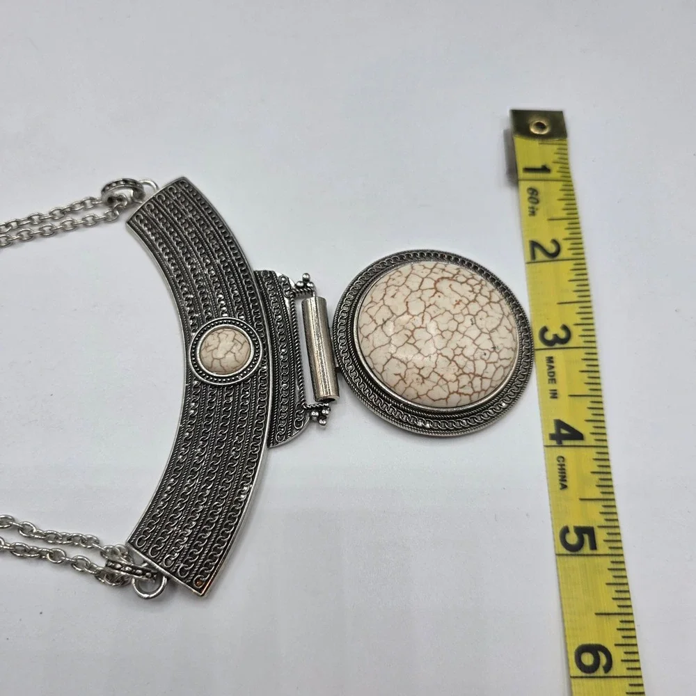 Bohemian Silver Tone Faux White Turquoise Tribal Statement Bib Necklace‎ 20